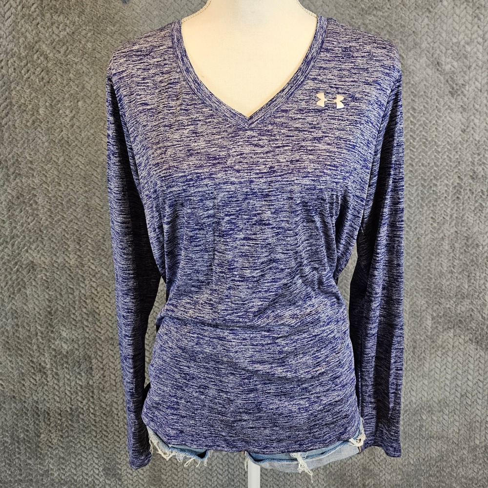 Under Armour Womens Tech Long Sleeve V-Neck Space Dye Purple Shirt 1120